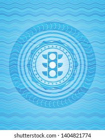 traffic light icon inside water concept style emblem.