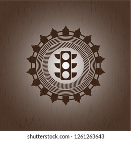 traffic light icon inside wood emblem. Retro