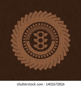 traffic light icon inside wood emblem