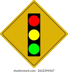 Traffic light icon inside a yellow diamond-shaped road sign. Bright and bold vector ideal for driving, road safety, and warning sign themes.