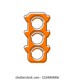 Traffic light icon. Isolated icon consisting of black thin contour and orange moved filling on different layers. White background