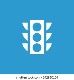 Traffic light icon, isolated, white on the blue background. Exclusive Symbols 