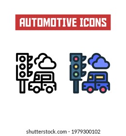traffic light icon. line and flat color icon. automotive icon theme.