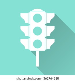 Traffic light  icon with long shadow, flat design. Vector illustration.