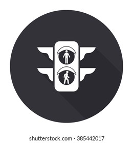 traffic light icon with long shadow - vector round button