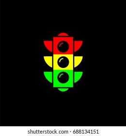 Traffic light icon on black background. Vector creative template. Red, green, yellow light. Illustration symbol. Minimal