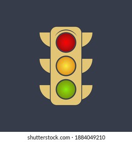 Traffic light icon on a dark blue background. Stop light sign. Electrical symbols for traffic safety and city road warnings. Flat vector illustration.