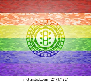 traffic light icon on mosaic background with the colors of the LGBT flag