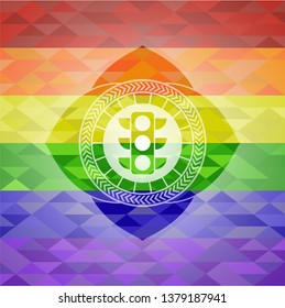 traffic light icon on mosaic background with the colors of the LGBT flag