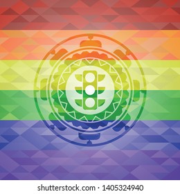 traffic light icon on mosaic background with the colors of the LGBT flag