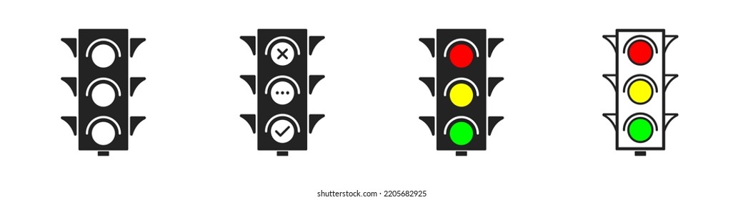 traffic light icon on white background, icons set, vector sign symbol, flat stoplight illustration design, outline vector set, sign forbidden, cross symbol, vector art
