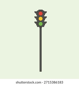 Traffic light icon with red, yellow and green lights on a pole flat vector.