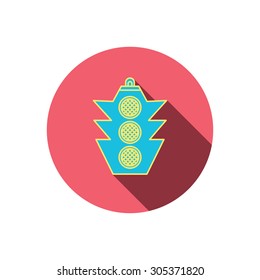 Traffic light icon. Safety direction regulate sign. Red flat circle button. Linear icon with shadow. Vector
