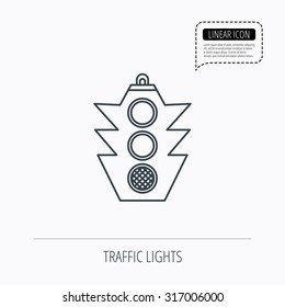 Traffic light icon. Safety direction regulate sign. Linear outline icon. Speech bubble of dotted line. Vector