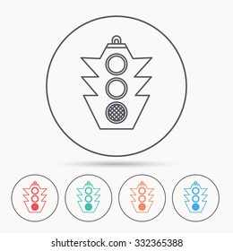 Traffic light icon. Safety direction regulate sign. Linear circle icons.