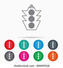 Traffic light icon. Safety direction regulate sign. Linear icons in circles on white background.
