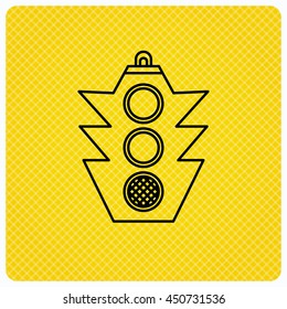Traffic light icon. Safety direction regulate sign. Linear icon on orange background. Vector