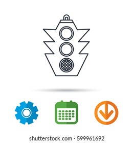 Traffic light icon. Safety direction regulate sign. Calendar, cogwheel and download arrow signs. Colored flat web icons. Vector