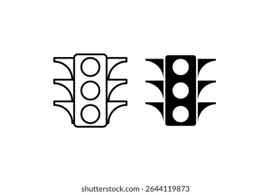 Conjunto de ícones de semáforo. Um ícone preto de um semáforo, que representa a regulação.