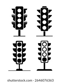 Traffic Light Icon Set Black Signal Silhouette Vector Symbols for Road, Transport, and Safety Design