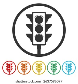 Traffic light icon. Set icons in color circle buttons