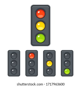 Traffic light icon set with red, yellow and green light. Vector clip art illustration in simple cartoon style.