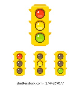 Traffic light icon set with red, yellow and green light. Vector clip art illustration in simple flat cartoon style.