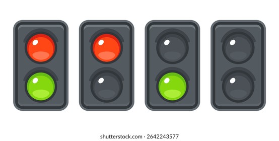 Traffic light icon set with red and green light. Vector clip art illustration in simple cartoon style.