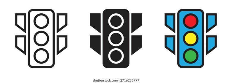 traffic light icon set with red, yellow, and green signals. Perfect for transportation apps, road safety projects, and city traffic management designs.