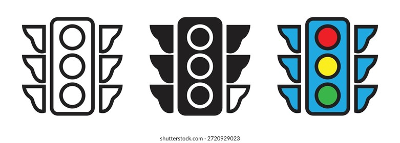 Conjunto de iconos de semáforo con señales rojas, amarillas y verdes. Perfecto para App de transporte, proyectos de seguridad vial y diseños de gestión del tráfico urbano.
