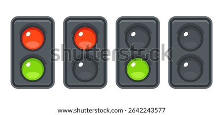 Traffic light icon set with red and green light. Vector clip art illustration in simple cartoon style.