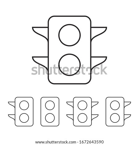 Traffic light icon set, semaphore with two lights, line icon, stop light and road navigation sign, black isolated on white background, vector illustration.