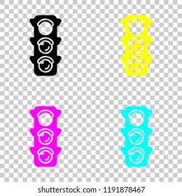 Traffic light icon. Sign of stop, red or stand. Colored set of cmyk icons on transparent background