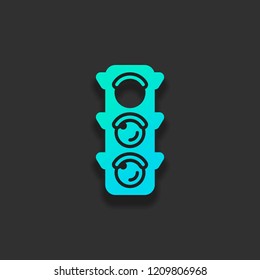 Traffic light icon. Sign of stop, red or stand. Colorful logo concept with soft shadow on dark background. Icon color of azure ocean