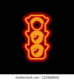 Traffic light icon. Sign of stop, red or stand. Orange neon style on black background. Light icon