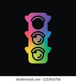 Traffic light icon. Sign of stop, red or stand. Rainbow color and dark background