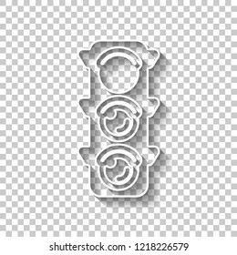 Traffic light icon. Sign of stop, red or stand. White outline sign with shadow on transparent background