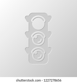 Traffic light icon. Sign of stop, red or stand. Paper design. Cutted symbol. Pitted style