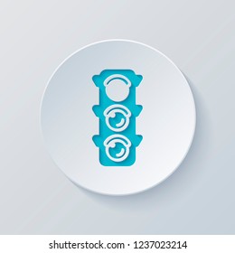 Traffic light icon. Sign of stop, red or stand. Cut circle with gray and blue layers. Paper style