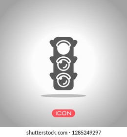Traffic light icon. Sign of stop, red or stand. Icon under spotlight. Gray background