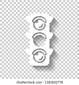 Traffic light icon. Sign of wait, yellow or ready. White icon with shadow on transparent background