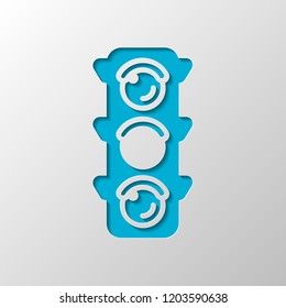 Traffic light icon. Sign of wait, yellow or ready. Paper design. Cutted symbol with shadow