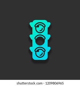 Traffic light icon. Sign of wait, yellow or ready. Colorful logo concept with soft shadow on dark background. Icon color of azure ocean