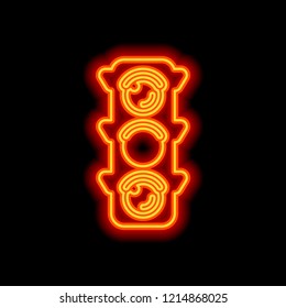 Traffic light icon. Sign of wait, yellow or ready. Orange neon style on black background. Light icon