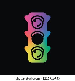 Traffic light icon. Sign of wait, yellow or ready. Rainbow color and dark background