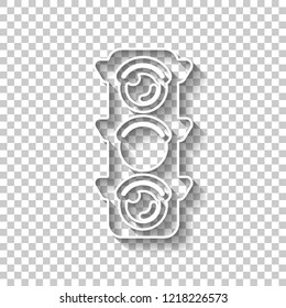 Traffic light icon. Sign of wait, yellow or ready. White outline sign with shadow on transparent background