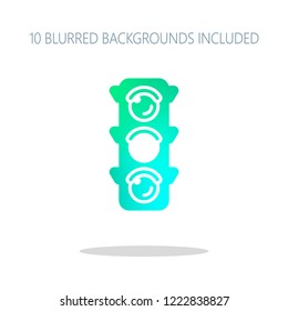 Traffic light icon. Sign of wait, yellow or ready. Colorful logo concept with simple shadow on white. 10 different blurred backgrounds included
