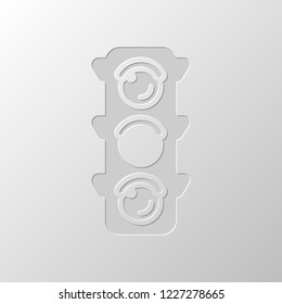 Traffic light icon. Sign of wait, yellow or ready. Paper design. Cutted symbol. Pitted style