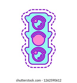 Traffic light icon. Sign of wait, yellow or ready. Colored sketch with dotted border on white background