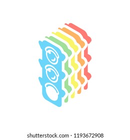 Traffic light icon. Sign of walk, green or go. Stack of colorful isometric icons on white background